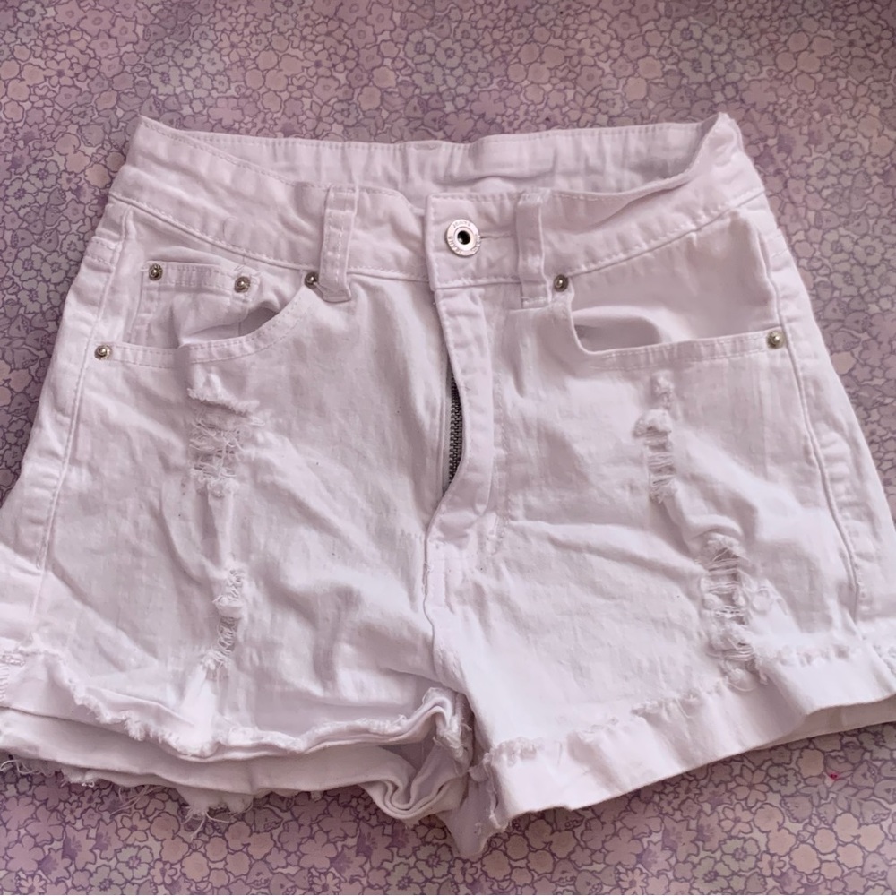 Raw Trim Rolled Hem Denim Shorts